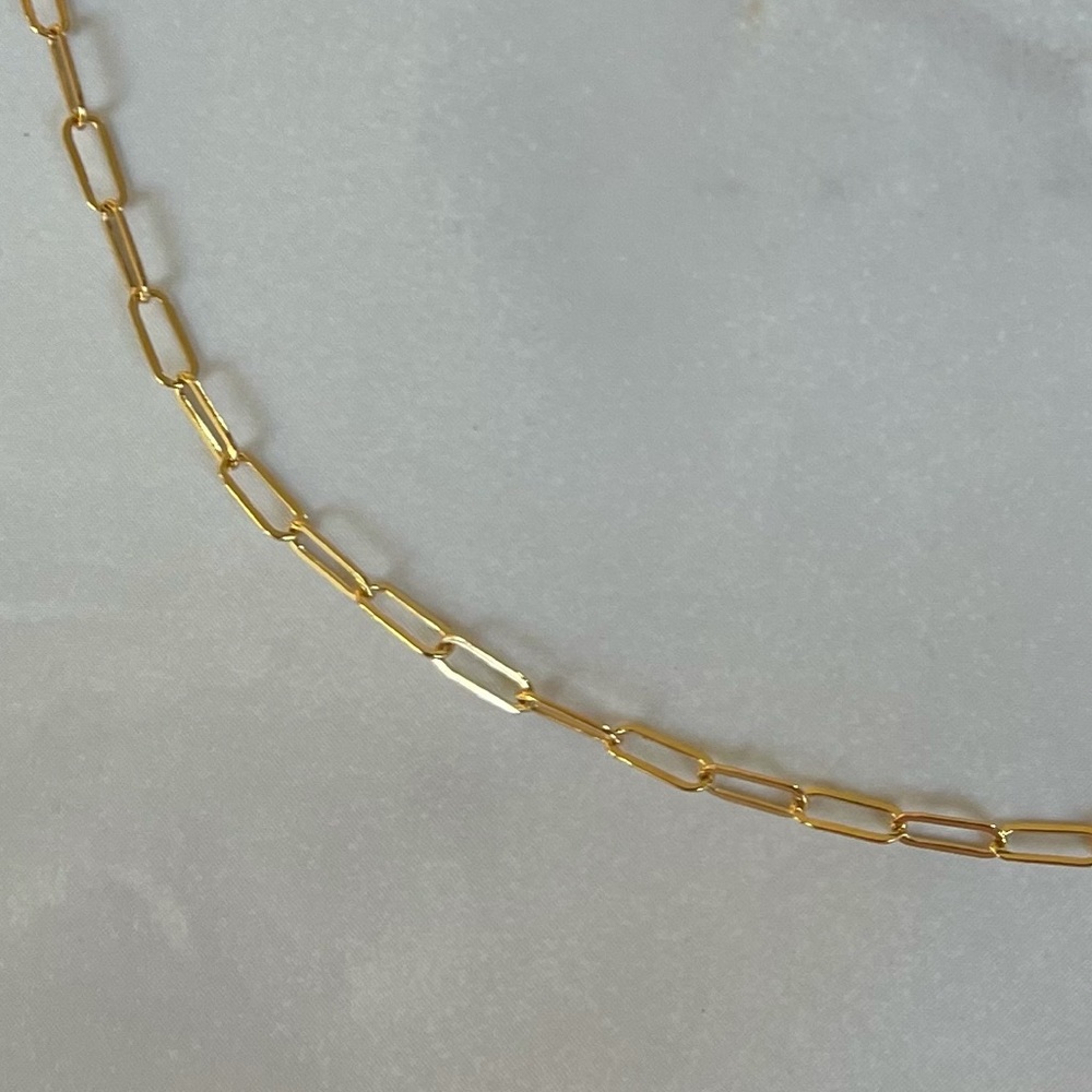14k Gold Filled Tiny Paperclip Dainty Chain Necklace - Picture 9 of 11